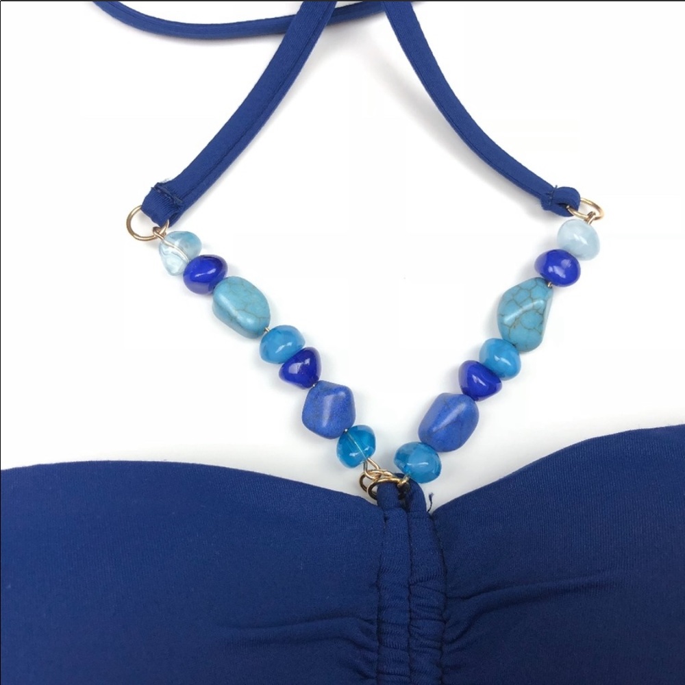🔥LAUREN RALPH LAUREN🔥Swim Beaded Beach Club Swimsuit Bandeau Top Indigo 10/16 - Picture 4 of 6